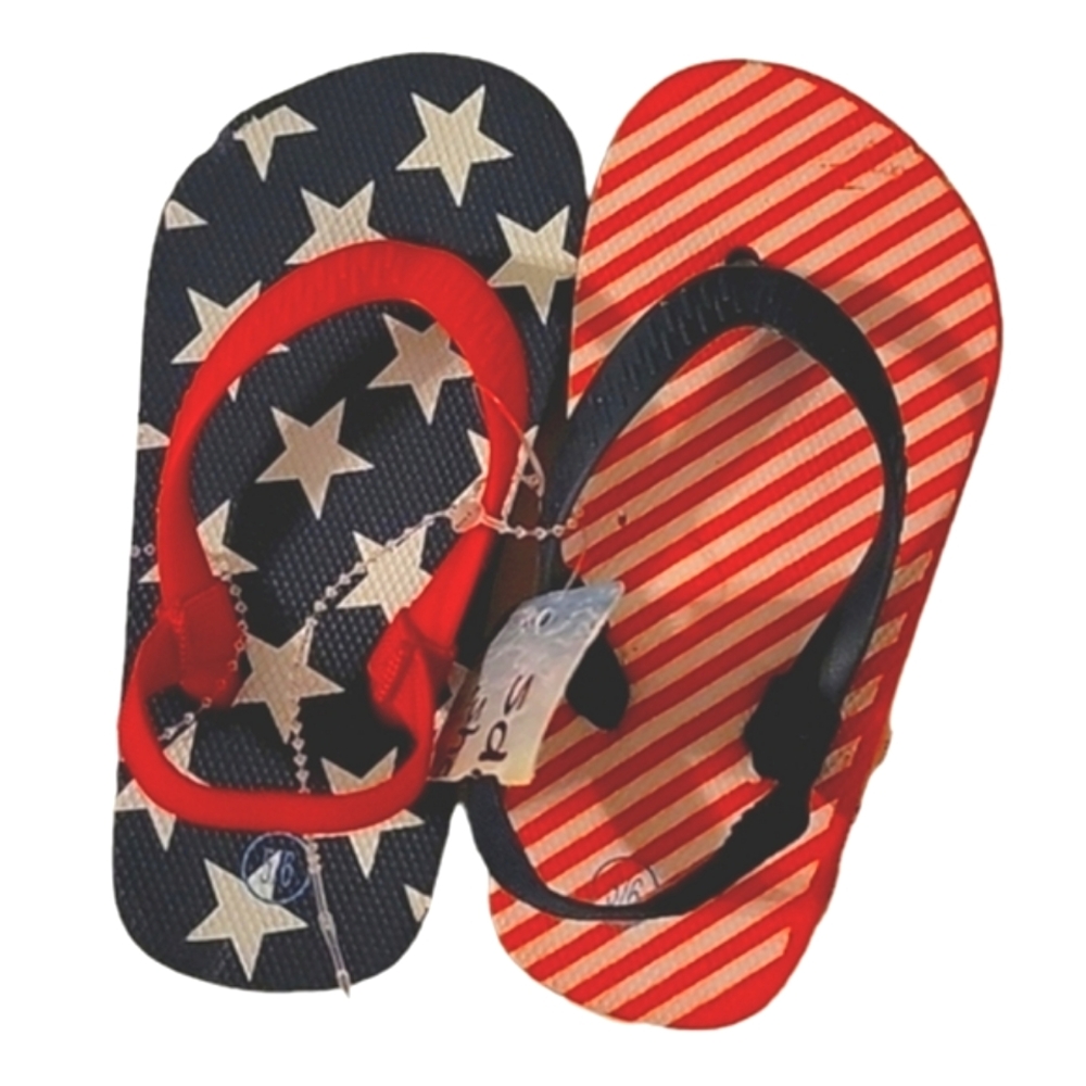 NEW Kid's Unisex 4th of July Stars & Stripes Flip Flops with Rear Elastic Strap